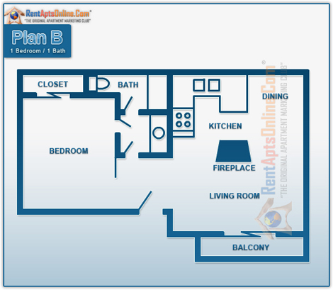 This image is the visual schematic representation of 'Floor Plan B' in Huntington Creek Apartments.